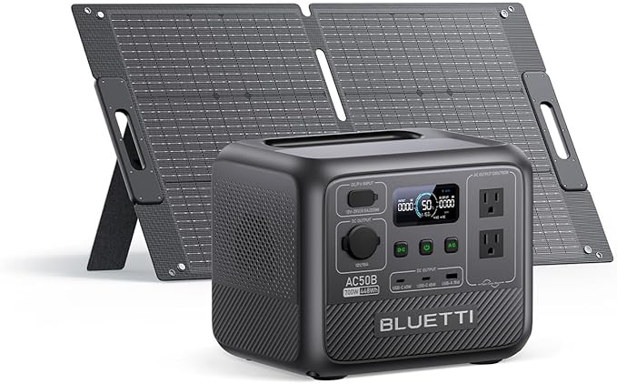 BLUETTI AC50B Solar Generator with 100W Solar Panel Included (Ships Separately) 448Wh/700W Portable Power Station 65W USB-C PD Output LiFePO4 Battery Backup for Travel Camping Outage