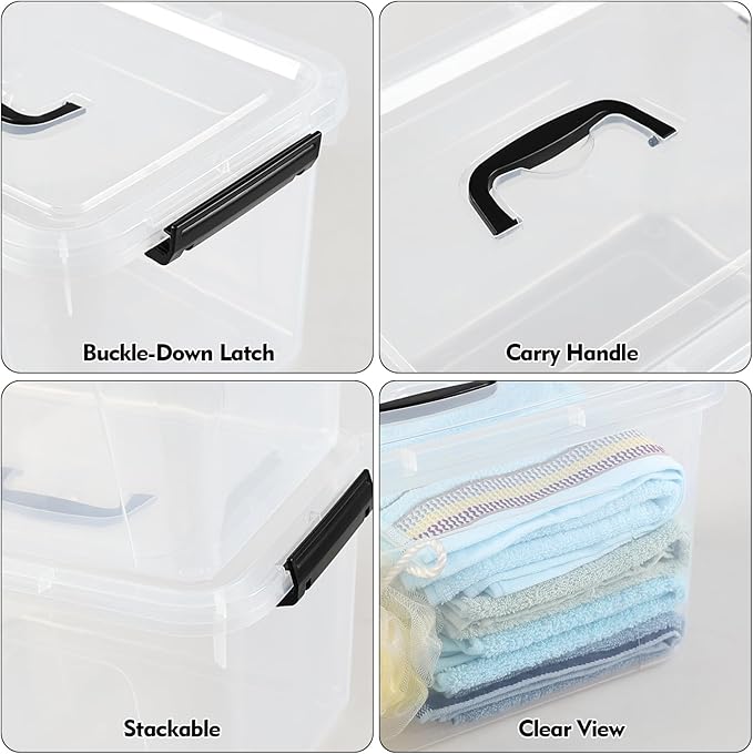 4 Pack 10.5 Quart Latching Storage Bin with Handle Clear Latch Box