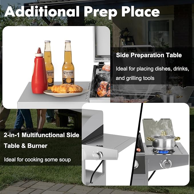Giantex Propane Gas Grill 50000 BTU 4 Main Burners 1 Side Burner 2 Prep Tables Stainless Steel Heavy-Duty BBQ Grill with 4 Wheels for Backyard Party Outdoor Cooking