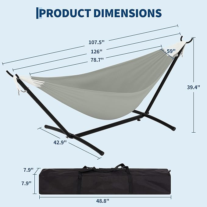 Double Hammocks with Stand for Outside Portable Space Saving Heavy-Duty Steel Stand for Indoor Outdoor Patio with Carrying Bag 450 lbs Capacity