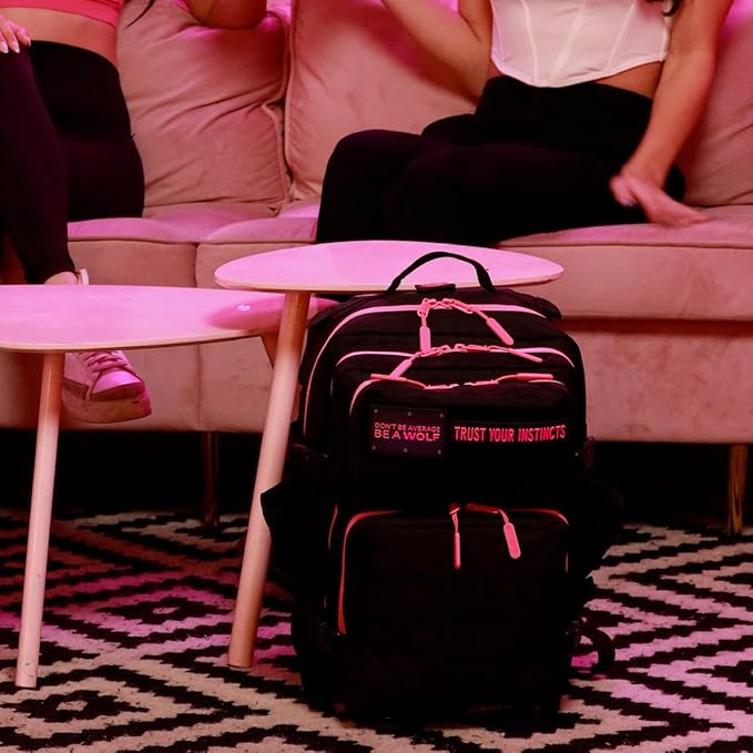 WOLFpak 35L Tactical Gym Backpack (Black Neon Pink) Durable 1000D Waterproof Oxford Material with MOLLE Webbing Laptop Pocket &amp Dual Cup Holders Durable Fitness/Travel/Military Daypack