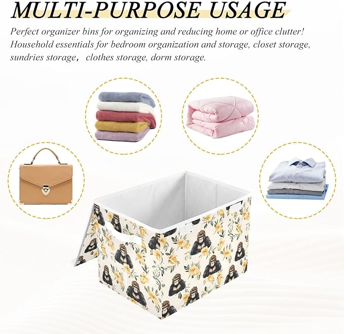 Storage Cube with Lid Cute Gorilla Print 16.5×12.6×11.8 IN 1 Pack Collapsible Large Capacity Foldable Storage Basket Bin Organizer
