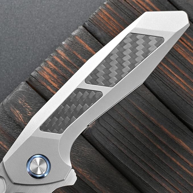 Sitivien ST996 Folding KnifeHandmade M390 Pearlescent Polishing BladeTitanium &amp Carbon Fiber Handle Pocket Knife for Outdoor CampingHikingHunting(Gray)