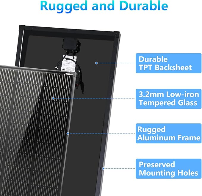 Solar Panels 100W 18V Solar Panel for RV N-Type 25% High Efficiency PV Module Solar Charger 16BB Waterproof IP68 for 12V Battery Shed Cabin Van Camp Boat Home Farm Off-Grid (38.6x22.8 Single)
