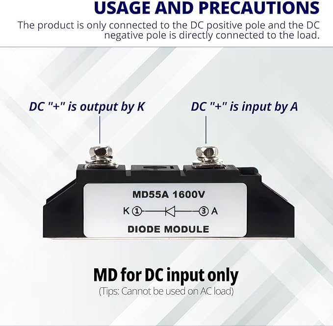 MAKERELE MD55A（50A）-16 Anti-Reverse Diode Module Peak Voltage 1600V Bloking One Way Solar Diode Used to Prevent Reverse Current（2 Pack）