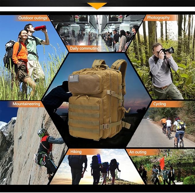 Tactical Backpack Military Backpacks 45L Army Backpacks Large Waterproof Bug out Bag for Fishing Hiking Hunting (Mud Color)
