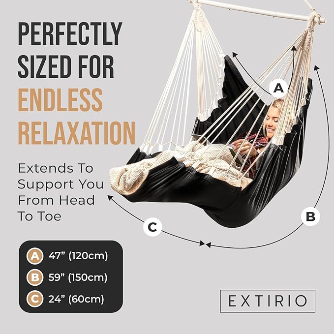 Hanging Hammock Chair Swing – Hanging Chair Outdoor &amp Indoor - Hammock Swing Chair – Quick &amp Easy Setup with Hardware Kit – Durable &amp Spacious Full Body Support with 2 Plush Cushions – Hol