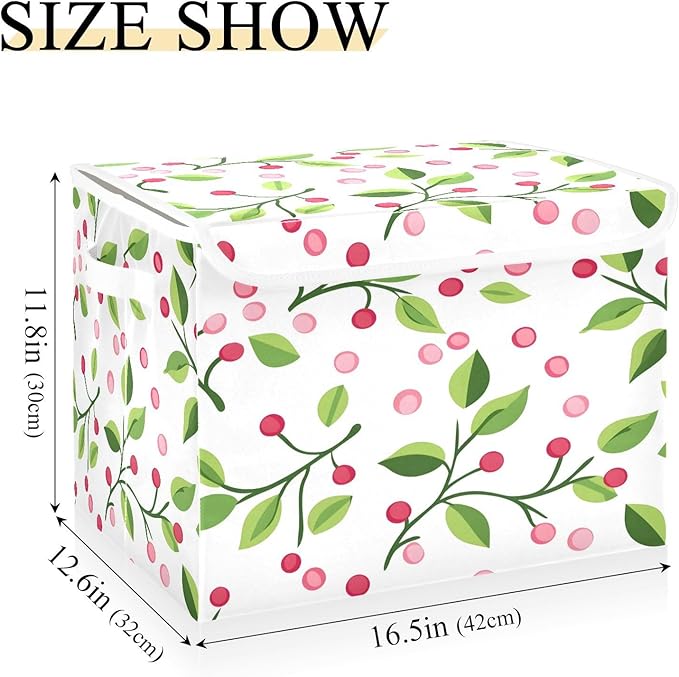 Berry Branches Fabric Storage Bins with Lids and HandleFoldable Storage Bins with LidsCloset Organizers for Clothes Storage Room Organization Office Storage Chest Organizer