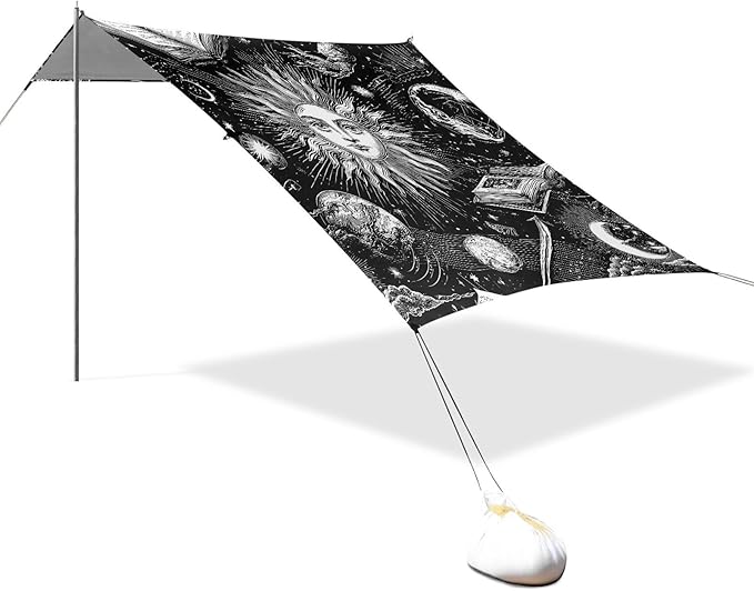 ALAZA Sun Moon Astrology Beach Tent Sun Shelter UPF50+ Protection Beach Shade Canopy w/ 4 Sandbags for Outdoor Camping Fishing Backyard Fun Picnic 10x9 ft