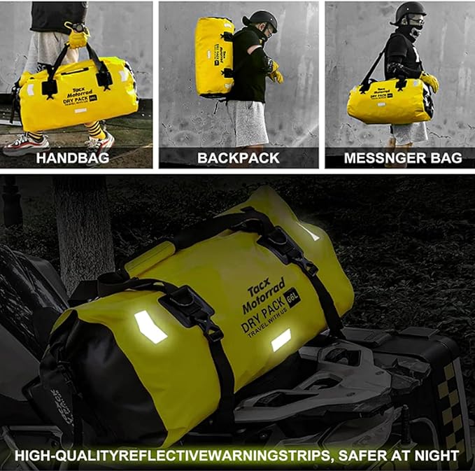 Waterproof Duffel Bag for Men/Women Roll-top Dry Backpack Duffel Bag with Quick-fixed Straps Motorcycle Tail Saddle Bag for Motorcycling Rafting Boating Kayaking Travel 48L-Yellow