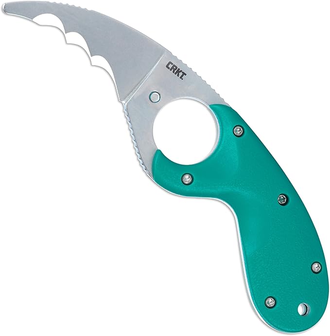 CRKT Bear Claw Fixed Blade Knife with Sheath: Rafting Rescue Self-Defense Serrated Blade with Blunt Tip Green Glass-Reinforced Nylon Handle Positive Sheath Lock 2511T