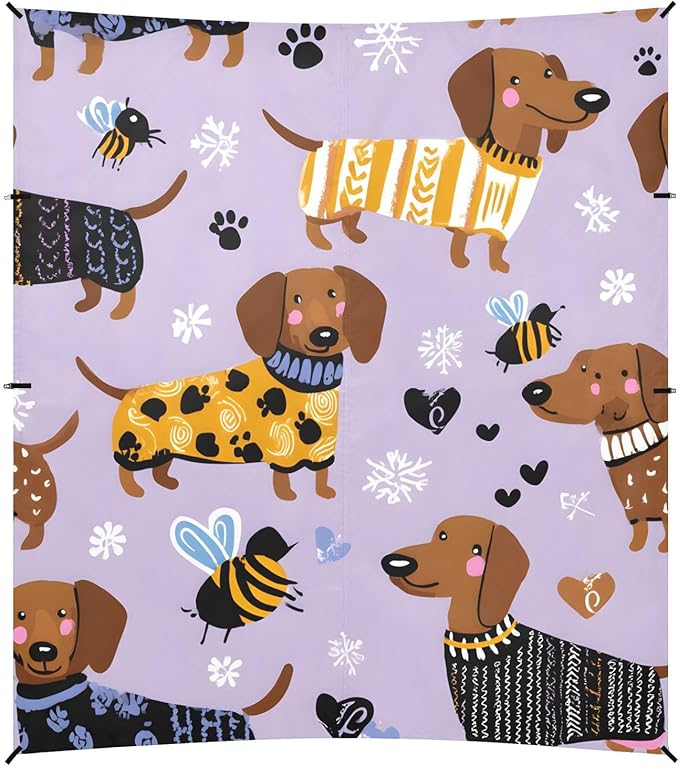 ALAZA Purple Background Dog Pattern Beach Tent Sun Shelter Portable Canopy Sunshade for Outdoor Camping Picnics Backyard Fun 10x9 ft