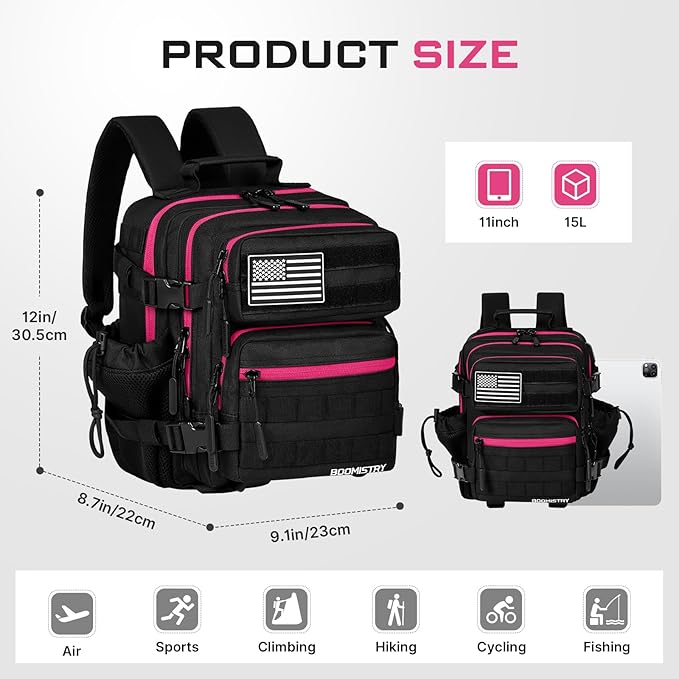 Boomistry 15L Mini Tactical Backpack Small Tactical Backpack for Men and Women Military Molle Backpack for Gym Daily (Black Neon)