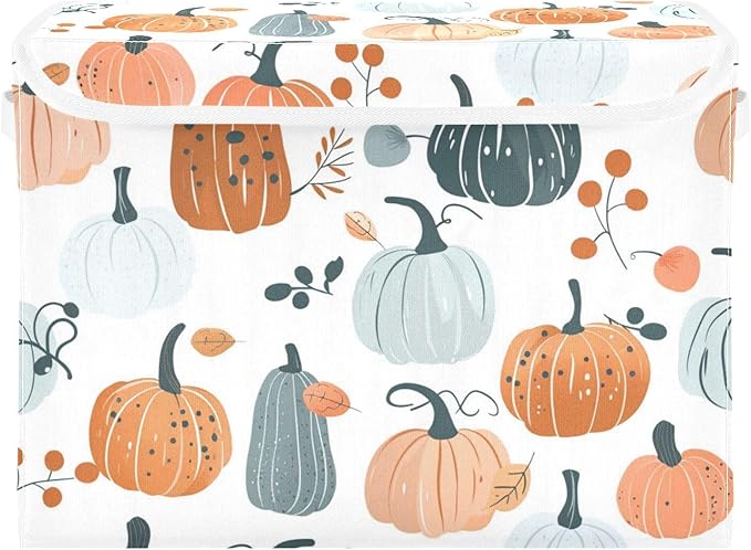 senya Thanksgiving Baskets Collapsible Storage Bins with Lids Fall Adorable Pumpkins Storage Boxes Clothes Baskets for Organizing B06D22020
