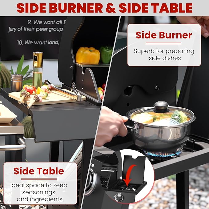 6-Burner w/Side Burner Gas Grill with 403 SQ.IN. Outdoor Grill with 60000 BTUPropane Grills with Top Cover LidGrills Outdoor Cooking for PatiosCampingBalcony-Q032