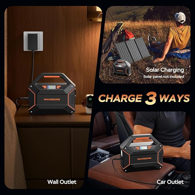 MARBERO Portable Power Station 155Wh Portable Charger 100W Power Station with 6 Outputs 2x 110V AC Outlet LED Flashlight for Home Blackout Camping RV Travel Ultra-Light &amp Silent Fan UL Certifie