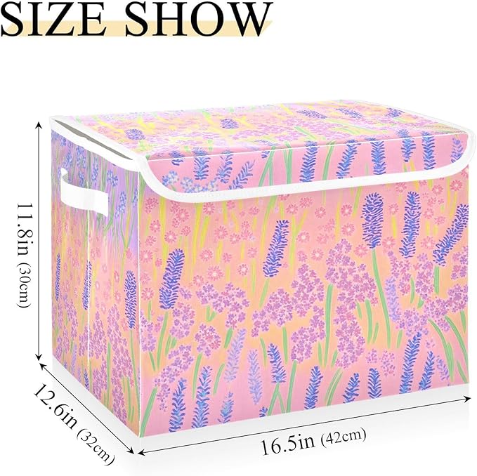 AIXIWAWA Lidded Storage Cube (Cartoon Lavender) Fabric Foldable Closet Bins with Flip Lid and Handles Organizer Basket Container 16.5 x 12.6 x 11.8 IN
