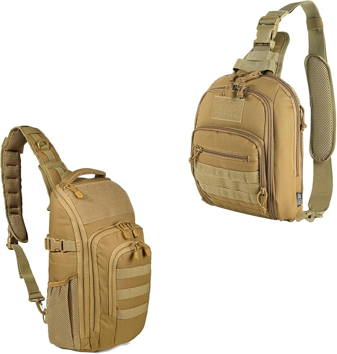 DBTAC Tactical Small Shoulder Chest Pack with Sling + Tactical Large Shoulder Pack (Brown)