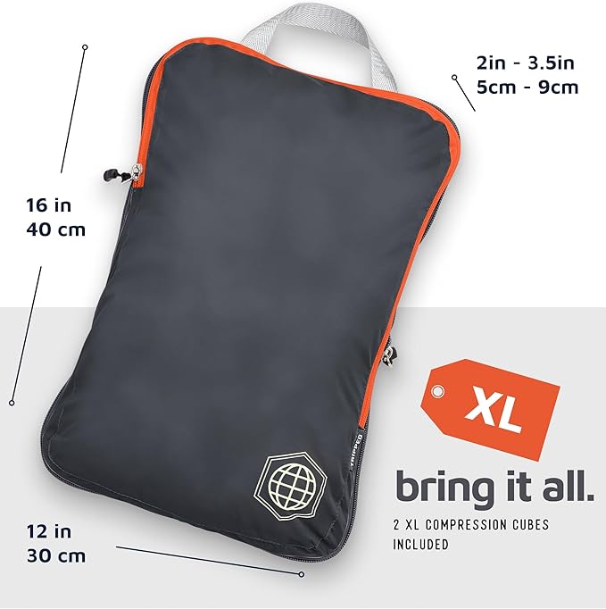 Large Compression Packing Cubes for Travel-Packing Cube Luggage Organizers 7 Piece Set for Checked Luggage-Ultralight Expandable/Compression Bags by TRIPPED Travel Gear (Grey/Orange)