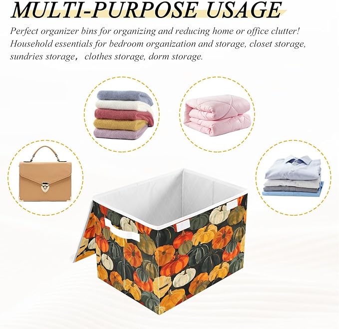 senya Thanksgiving Day Baskets Collapsible Storage Bins with Lids Fall Thanksgiving Pumpkins H Storage Boxes Clothes Baskets for Organizing