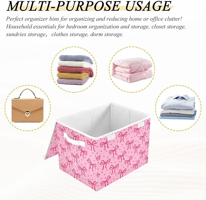 Storage Box Bows Closet Storage Bins with Lids Foldable Oxford Fabric Storage Box for Home Bedroom Closet Office (16.5x12.6x11.8 in)