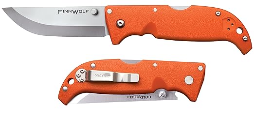 Cold Steel Finn Wolf 3.5in AUS8A Razor-Sharp Straight Back Blade 4.375in Griv-Ex Blaze Orange Handle Hunting Folding Knife Blister Pack