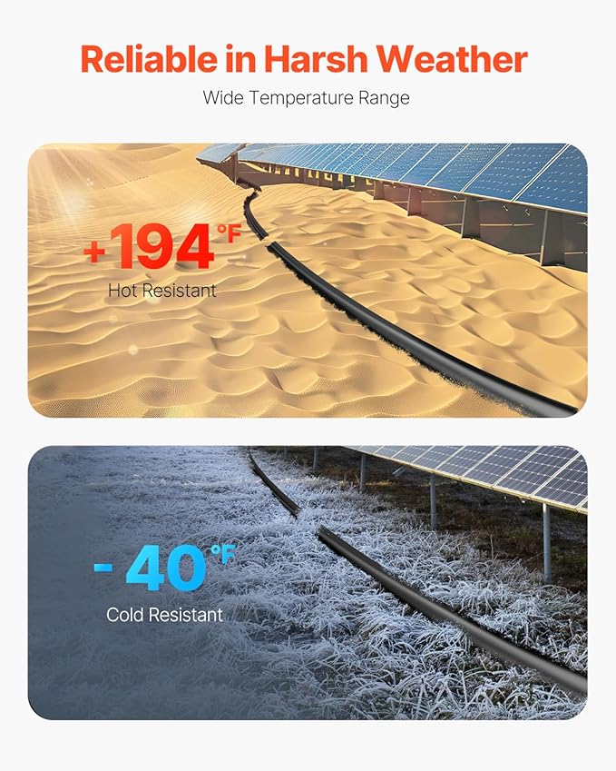 VEVOR 20FT Solar Panel Extension Cable 10AWG Solar Extension Cable Wire with Female &amp Male Waterproof Connectors 6mm² PV Cable for Home Ship and RV Solar Panels 20FT Black + 20 FT Red (Set of