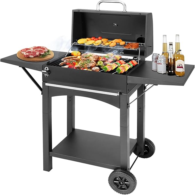 Charcoal Grills Outdoor BBQ Grill with 2 Side TableBarbecue Grill Smoker with 343 Sq.in.Cooking Area for Outdoor Cooking Backyard Camping Picnics Beach by DNKMOR