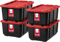IRIS USA 4-Pack 27 Gallon Storage Bins with Lids |Made in USA| Heavy Duty Plastic Tote Containers for Truckbed Tool Box Organization Large - Red