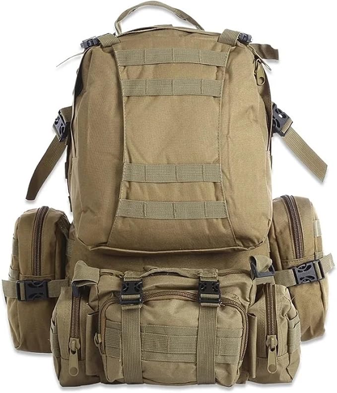 Genérico Compatible For Outdoor Military Tactical Backpack Sports Bag Waterproof Camping Hiking Travel 50L(Khaki)