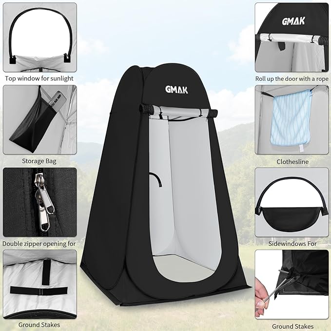 GMAK Pop Up Privacy Shower Tent Portable Pop Up Beach Dressing Changing Room UV/Rain Outdoor Privacy Shelter Camping Tent Shower Room Toilet Shelters for Outdoor Hiking Beach Picnic Fishing Black