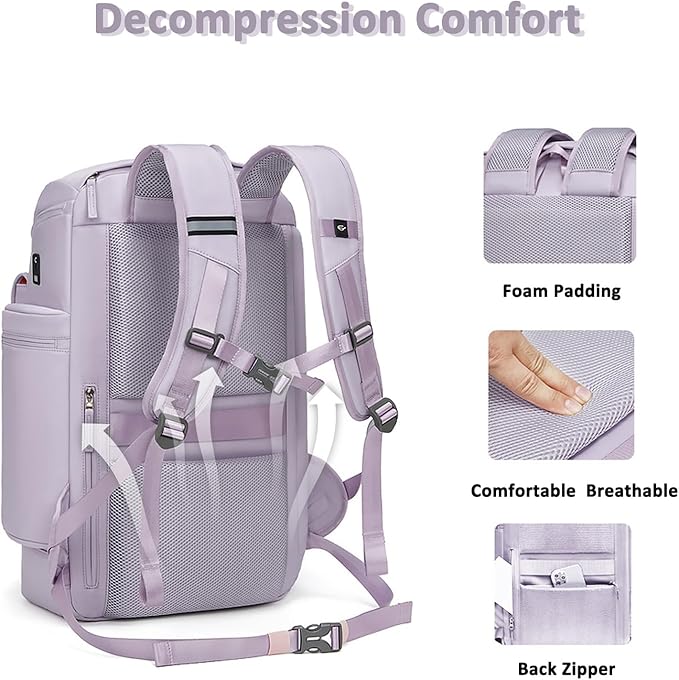 Travel Backpack Women Men Waterproof Outdoor Sports Backpack Large Hiking Backpack Laptop Backpack 50L Large Capacity Trekking Outdoor Activity Bag Purple
