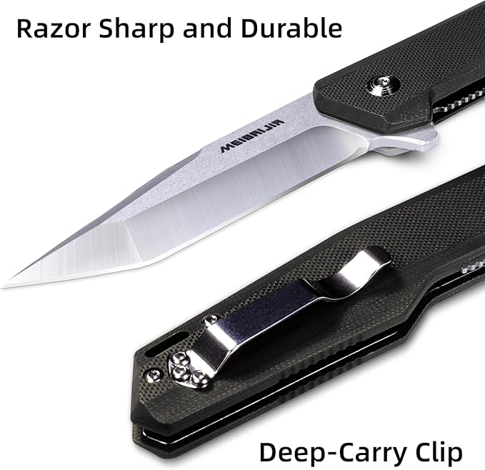 Pocket Knife D2 Blade Folding Knife with G10 Handle Liner Lock Pocket Clip Smooth Flipping Action EDC Knife with Ball Bearing for Hiking Camping Outdoor