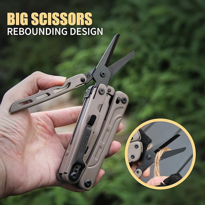 Light Seeking multitool 20-in-1 EDC Multi tool with Needle Nose Pliers and Wire Stripper Tools Gifts for Men Survival and Camping Gear D2 Steel sand (Light Seeking D2 steel sand)
