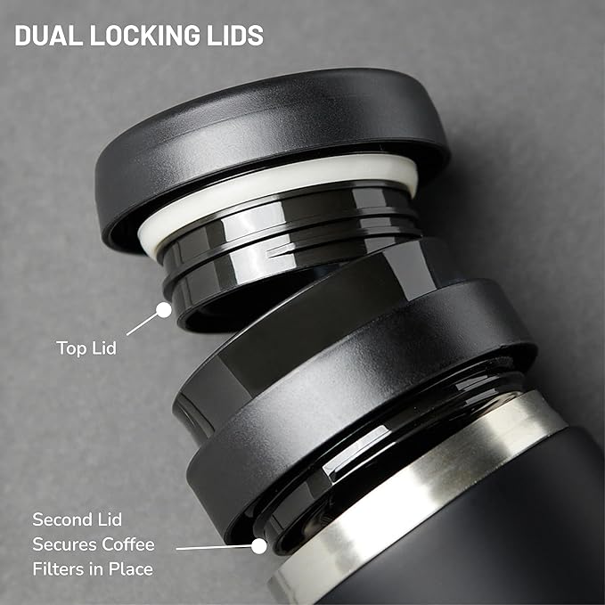 ESPRO Go P0 Ultralight French Press Coffee Maker for Travel Vacuum Insulated Stainless Steel 16 Ounces Matte Meteorite Black
