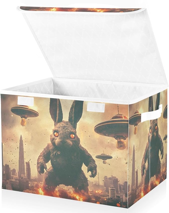 AIXIWAWA Lidded Storage Cube (Rabbit Monster) Fabric Foldable Closet Bins with Flip Lid and Handles Organizer Basket Container 16.5 x 12.6 x 11.8 IN