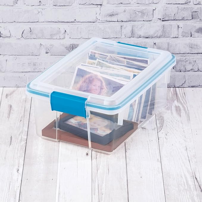 Sterilite 12 Qt Gasket Box Stackable Storage Bin with Latching Lid and Tight Seal Plastic Container to Organize Basement Clear Base and Lid 6-Pack