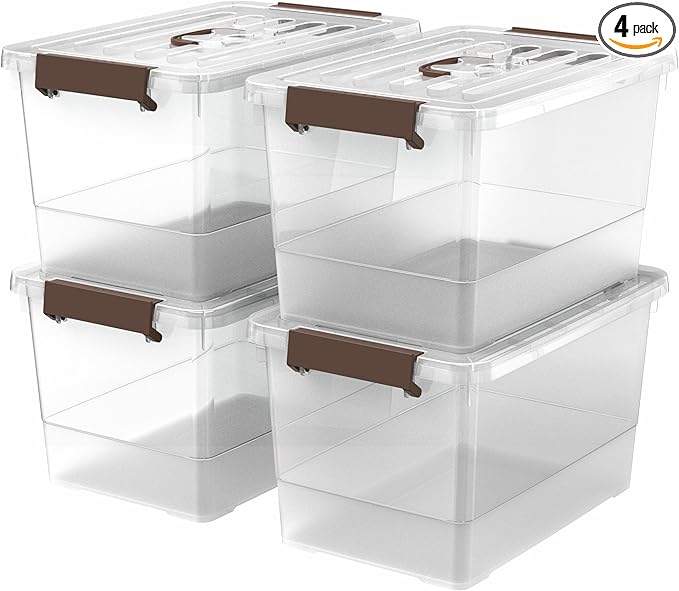17 Qt Clear Stackable Storage Bins with Lids Locking Latch Plastic Organizer Containers Space-Saving Nestable Tote Boxes for Closet Pantry Laundry Room Garage 4-Pack
