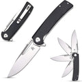 Sitivien ST126 Folding KnifeD2 Satin Blade+G10 HandlesLiner LockDeep Carry Pocket Clip for Outdoor and EDC(Black)