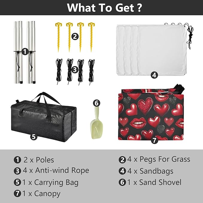ALAZA Red Lips Hearts Beach Tent Sun Shelter UPF50+ Protection Beach Shade Canopy w/ 4 Sandbags for Outdoor Camping Fishing Backyard Fun Picnic 10x9 ft