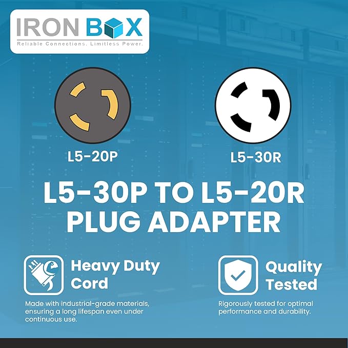 IronBox Electric NEMA L5-30P to L5-20R Plug Adapter Power Cord - 20A125V 12/3 SJT - UL Listed Power Cable - Heavy Duty Extension Cord for Generator Data Centers Outdoors &amp More (6ft Custom Bu