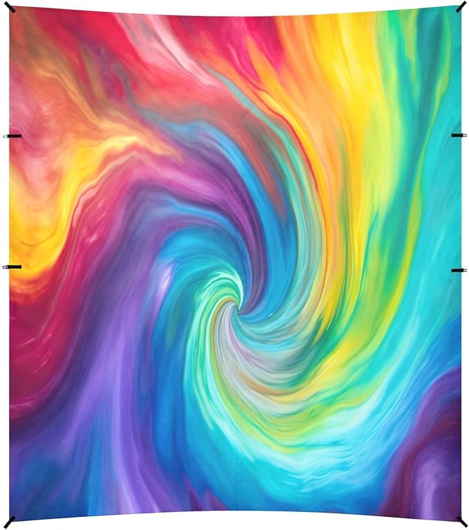 Tie Dye Beach Tent Sun Shelter 9.2' x 10.5' Beach Canopy with 4 Sandbags 4 Stability Poles Sand Shovels - Tent Canopy for Beach Camping Fishing Picnics