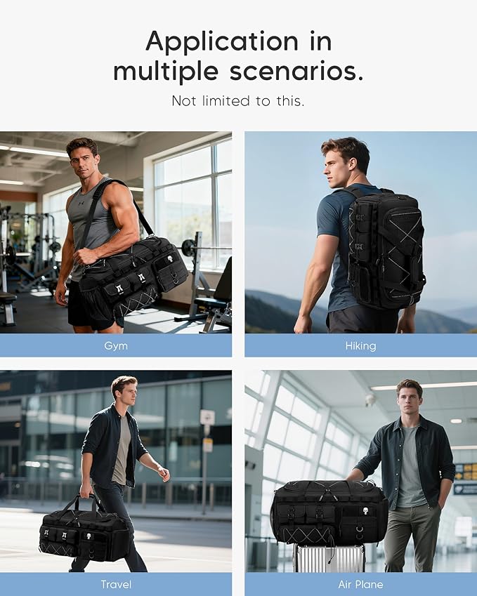 Tactical Gym Bag for Men Women Carry On Luggage 22x14x9 Airline Approved 3 in 1 Travel Duffle Bag with Shoe Compartment for Weekender Overnight Range Workout