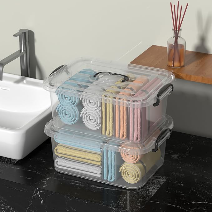 8 Quart Clear Latching Bin with Handle Plastic Storage Tote Box with Handle 2 Packs
