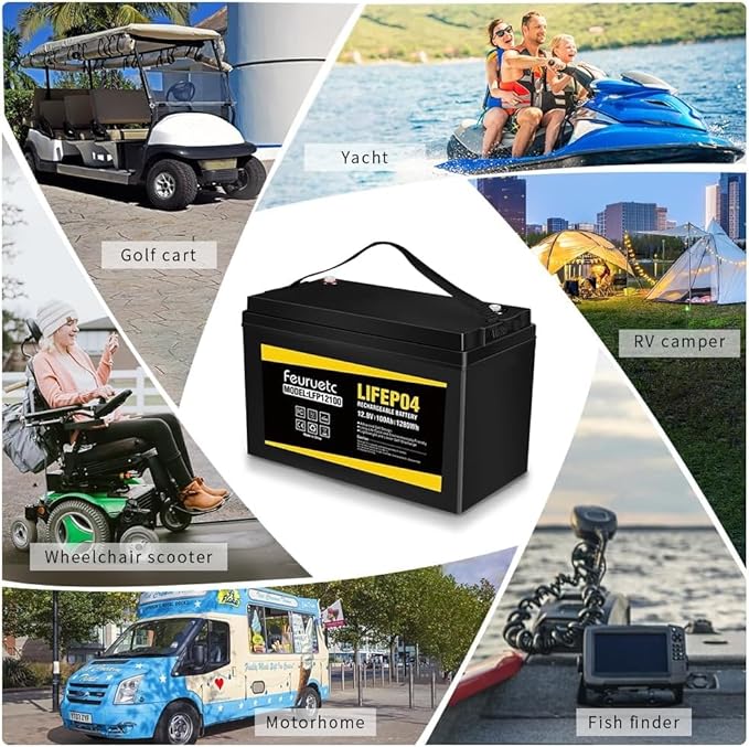 12V 100Ah LiFePO4 Battery - Small RV Battery with 100A BMS 15000+ Deep Cycles Solar Energy Storage Lithium Phosphate Batteries for Home Motor Travel Trailer Camping Off-Grid Power