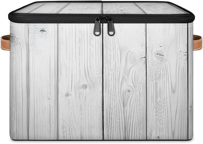 Storage Bins with Lids Wooden Texture Storage Basket Clothes Organizer with Handles Closet Storage Containers for Clothing Bedding Blanket
