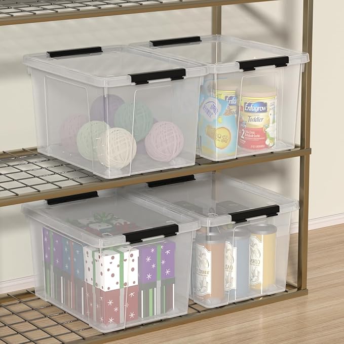 40 Quart Clear Plastic Storage Box with Lid and Wheels Large Storage Bin 4 Packs