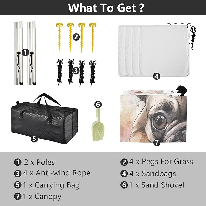 ALAZA Watercolor French Bulldog Playing Beach Tent Sun Shelter Portable Canopy Sunshade for Outdoor Camping Picnics Backyard Fun 10x9 ft
