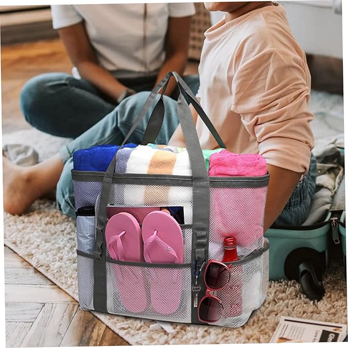 DOITOOL 2pcs Tote Handle Mesh Toy Use Bag Beach Organizer for Organizers Shower Basket Outdoor with Whitex4pcs 59x36cmx4pcs