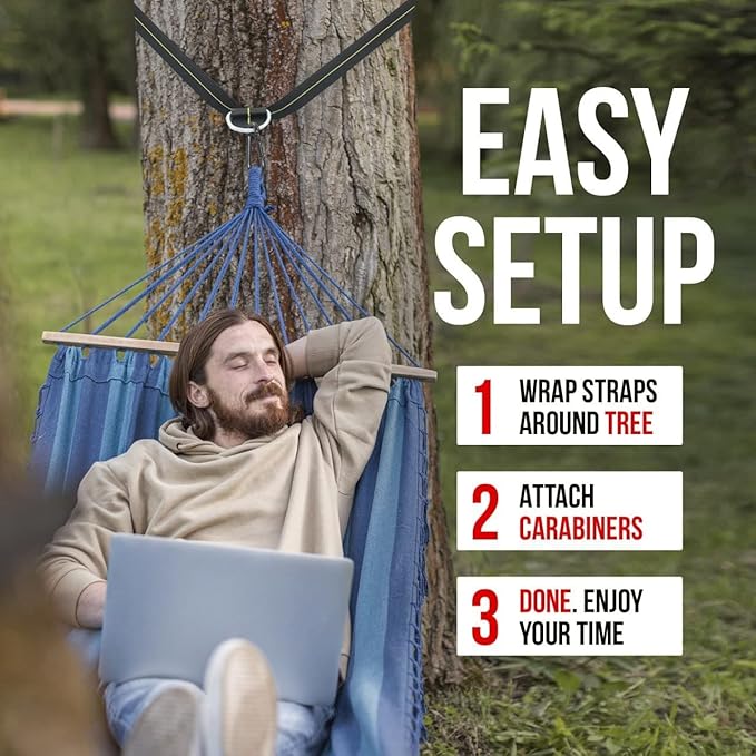 Hammock Straps - Set of 2 Hammock Tree Straps with Heavy Duty Carabiner Clips - 2 Inch X 8 Foot Long Straps for Hammock Camping 4000 lb Webbing - Made in USA Black
